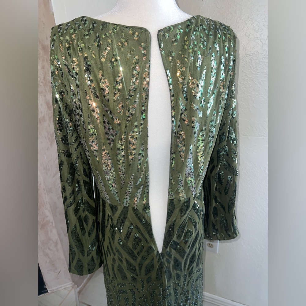 SHEIN Plus Sequin Women Elegant V Neck Split Sleeve Mermaid Formal Evening Dress - Picture 9 of 12